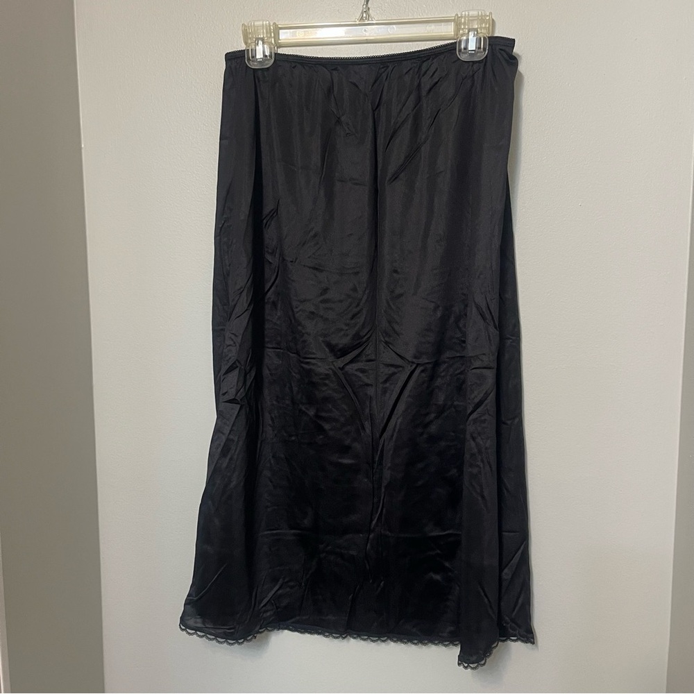 Vintage Wonder Maid Black Nylon Half Slip Skirt Size XL Lace Trim‎ Side Slit USA